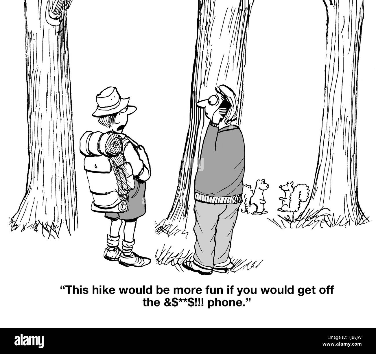 Cartoon circa la gente che parlava per sempre sul loro telefono cellulare. Foto Stock