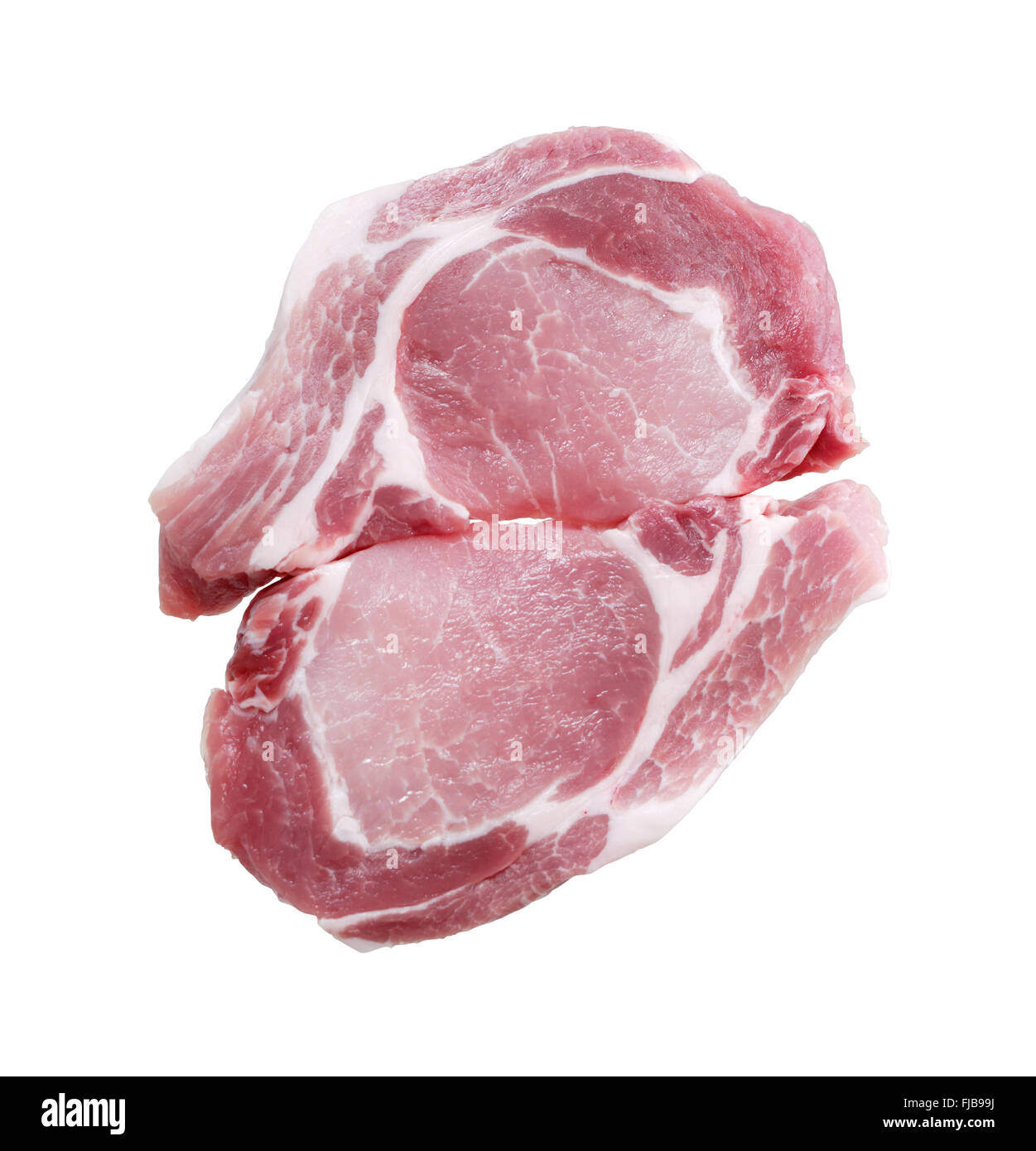 Carne di maiale cruda chop isolato su sfondo bianco con tracciato di ritaglio Foto Stock