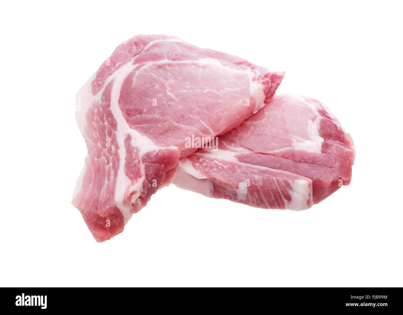 Carne di maiale cruda chop isolato su sfondo bianco con tracciato di ritaglio Foto Stock