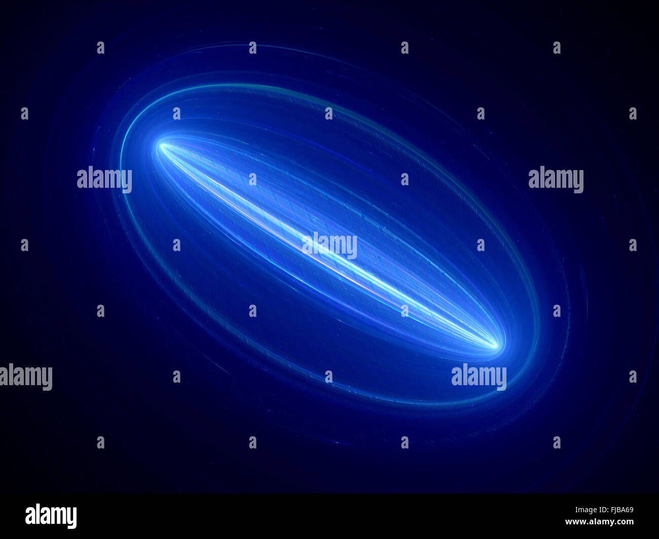 Blu brillante oggetto spaziale, ufo, generato dal computer sullo sfondo di Fractal Foto Stock