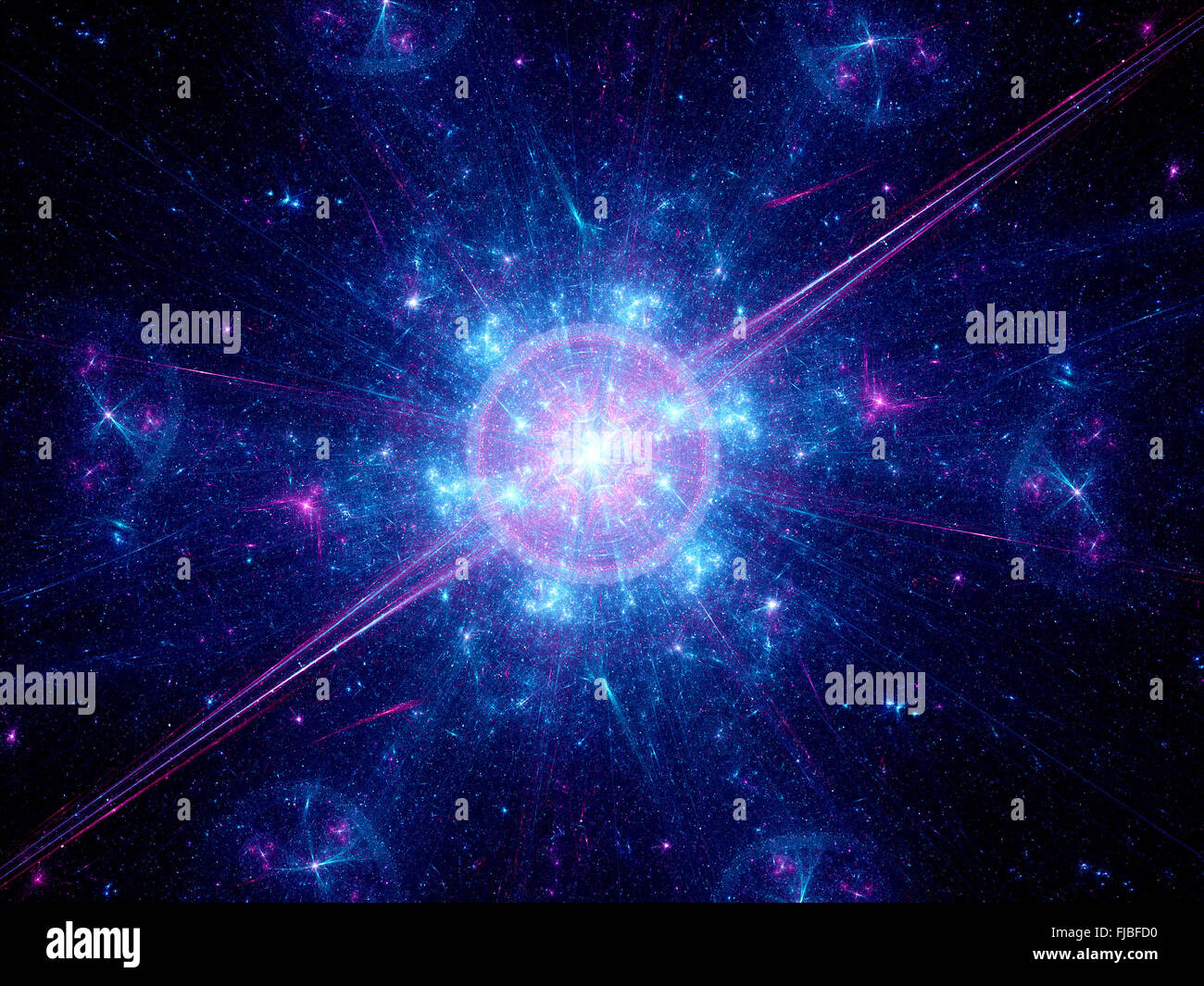 Big Bang nello spazio, generato dal computer sullo sfondo di Fractal Foto Stock