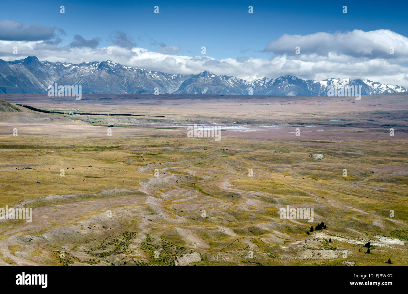 Gli ampi spazi aperti di Tekapo highlands affacciato sul parco nazionale di Mount Cook, Tekapo, Twizel, regione di Canterbury, Isola del Sud Foto Stock