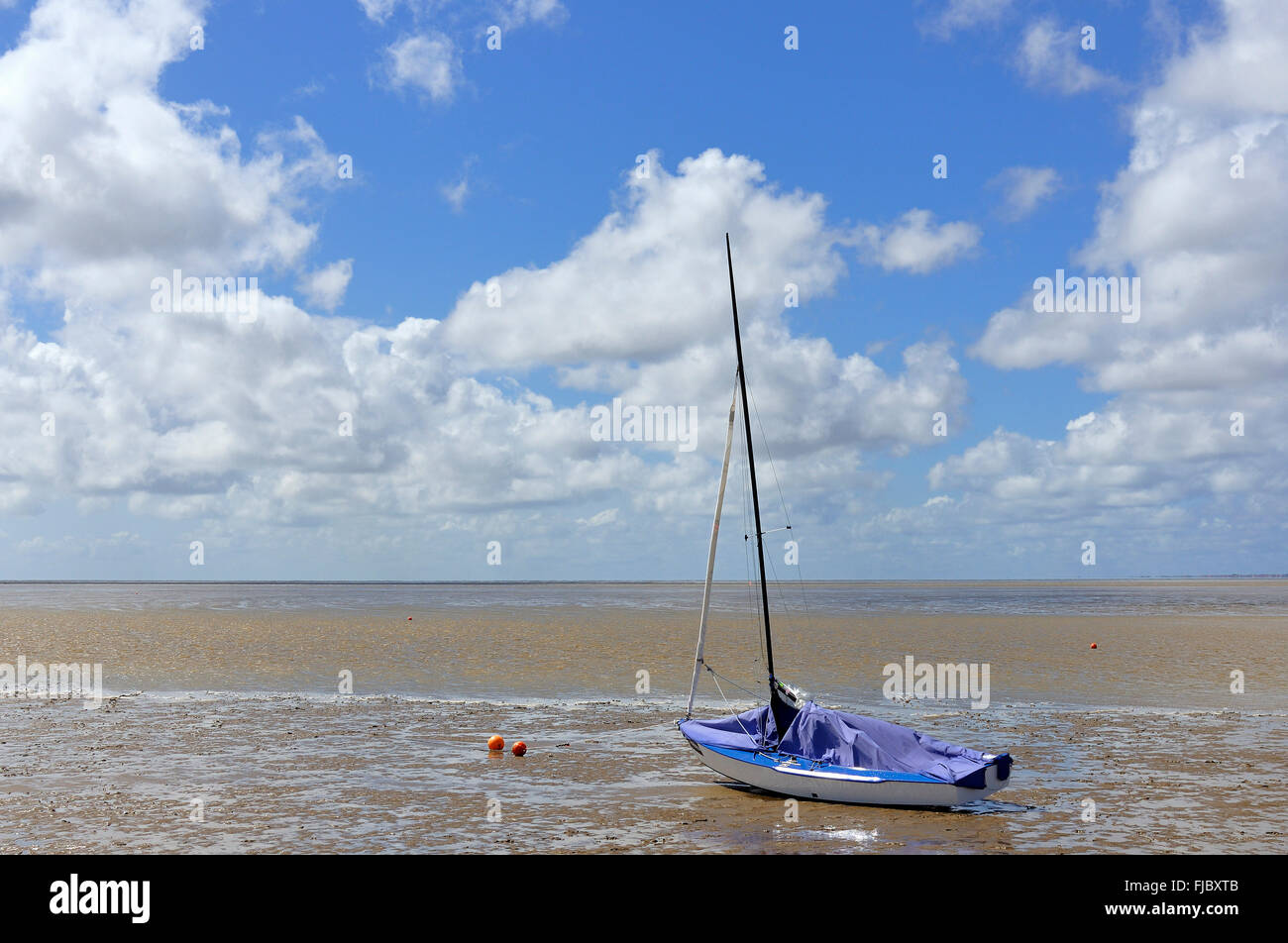 Elica barca a vela presso il mare di Wadden, Norddeich, Mare del Nord, Bassa Sassonia, Germania Foto Stock