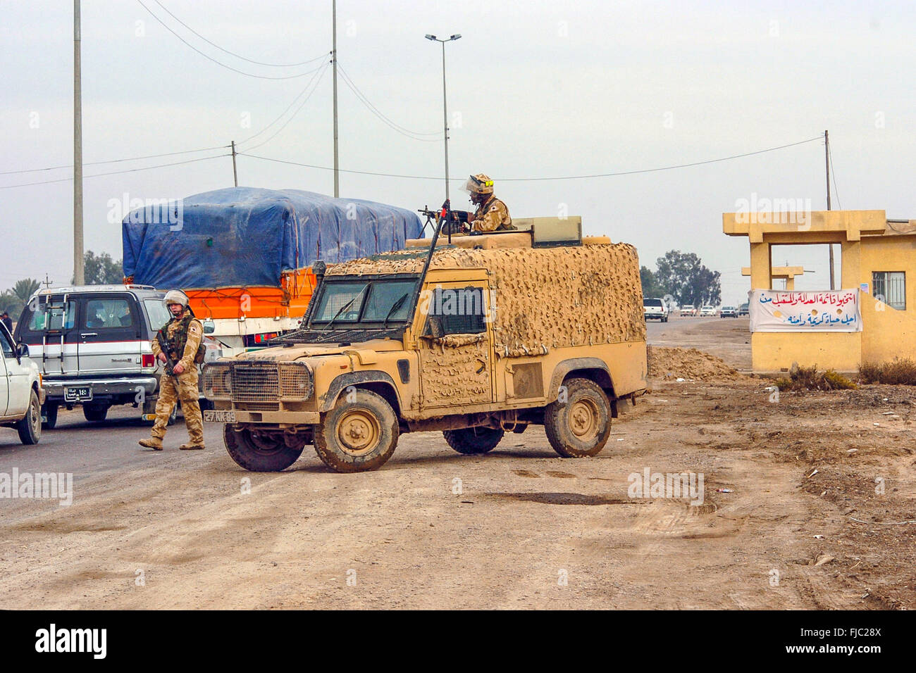 Il Welsh guards battel gruppo su vi tour of duty in Iraq 2004. esse sono state pubblicate appena fuori al lato Arhmar in Iraq meridionale. e incluse bom arma di smaltimento trova e pattuglie di sicurezza.erano lì 2004/2005 op telic 5. Foto Stock