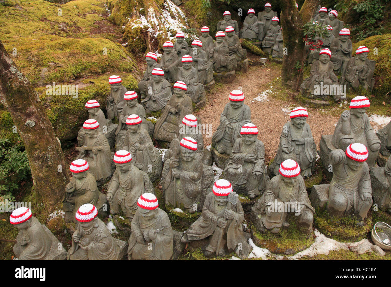 Giappone, Miyajima, Daisho-nel tempio, Rakan statue, Shaka Nyorai i suoi discepoli, Foto Stock
