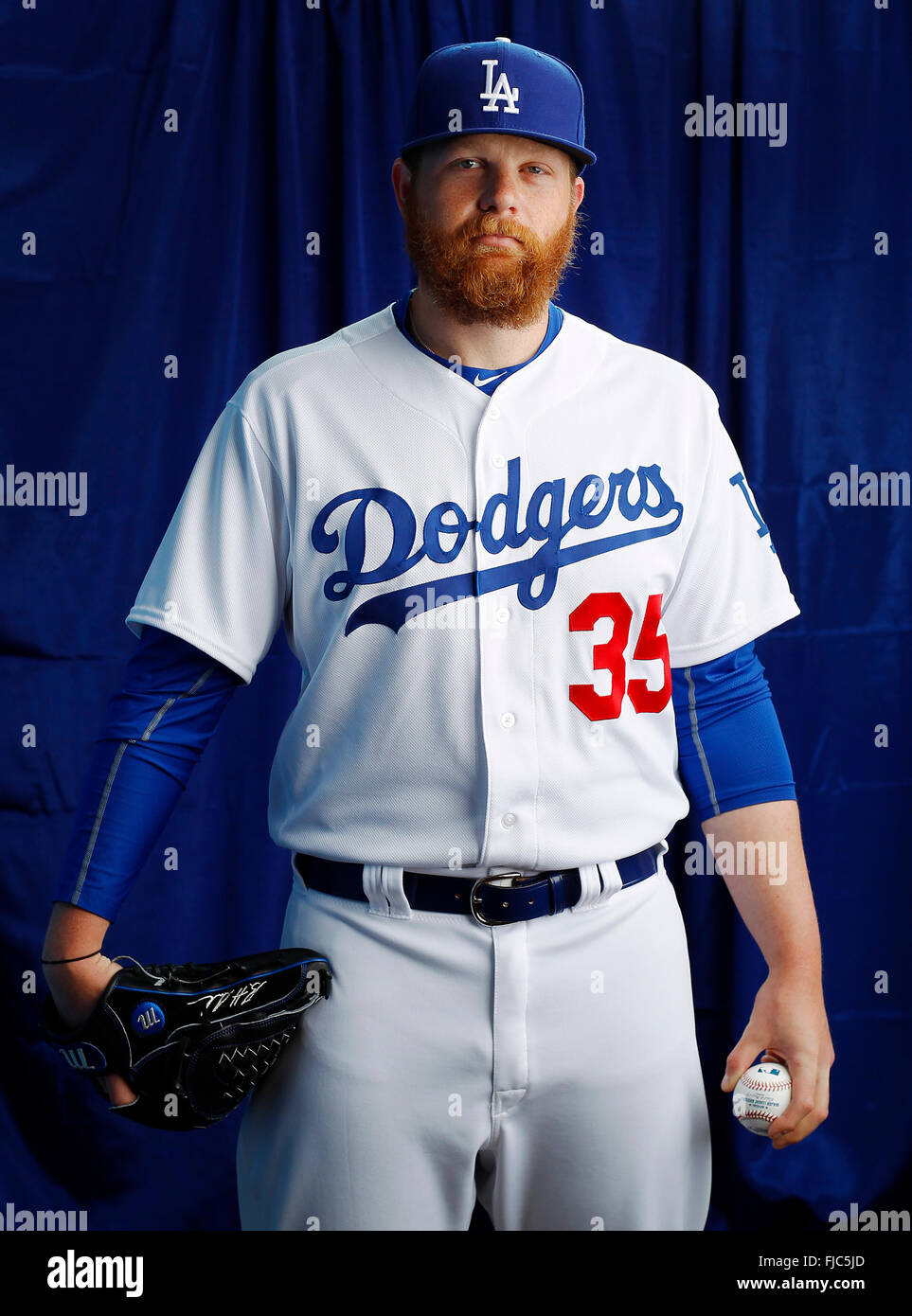 Glendale, AZ, Stati Uniti d'America. Il 27 febbraio, 2016. GLENDALE, AZ - Feb 27, 2015 - | Los Angeles Dodgers lanciatore Brett Anderson. | fotografato durante il giorno di foto in corrispondenza dei Dodgers' Camelback Ranch-Glendale spring training facility. (K.C. Alfred/ San Diego Union-Tribune © K.C. Alfred/U-T San Diego/ZUMA filo/Alamy Live News Foto Stock