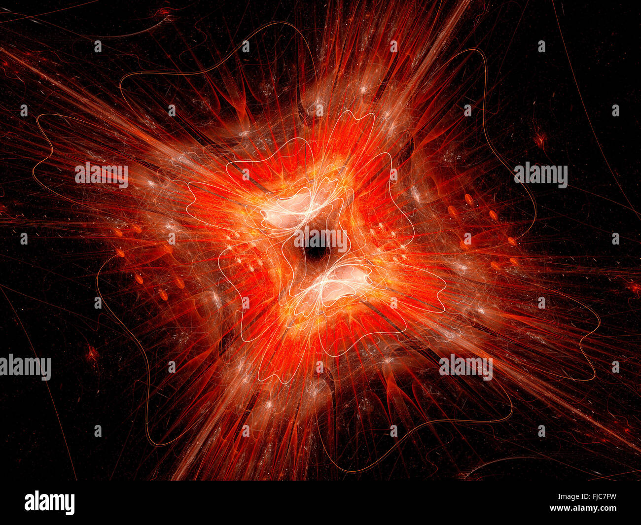 Rosso brillante oggetto spaziale, generato dal computer sfondo astratto Foto Stock