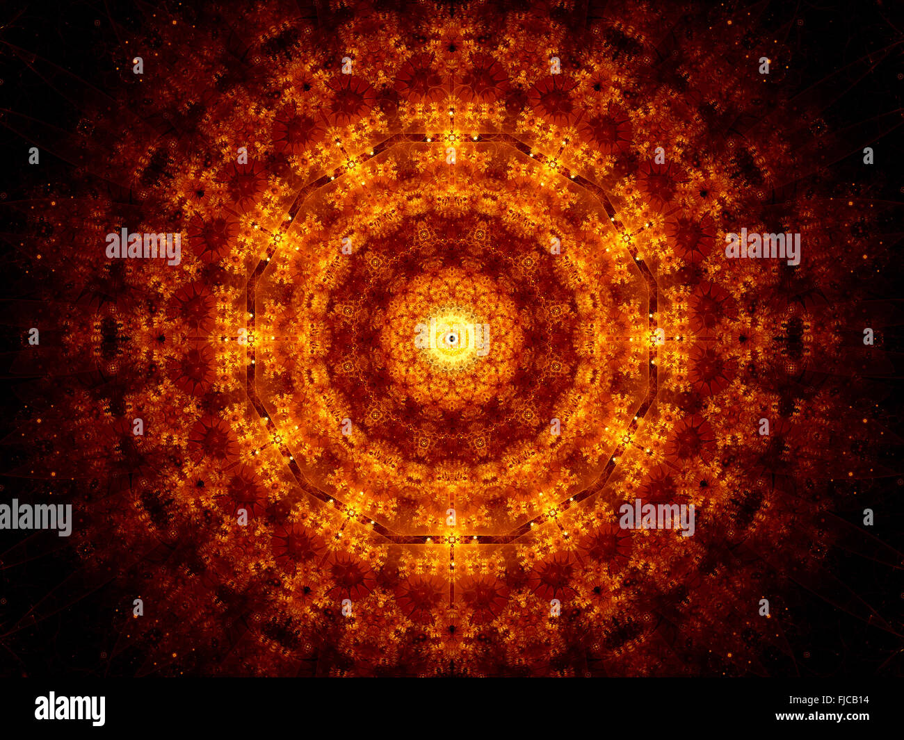 Incandescente fiery ornamento orientali, generato dal computer sfondo astratto Foto Stock