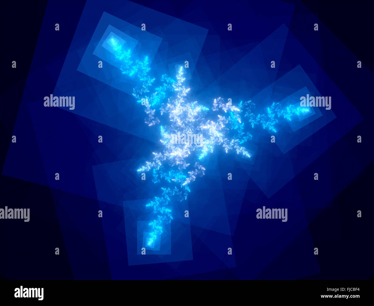 Magia blu brillante triangolo con piazze frattali generati da computer sfondo astratto Foto Stock