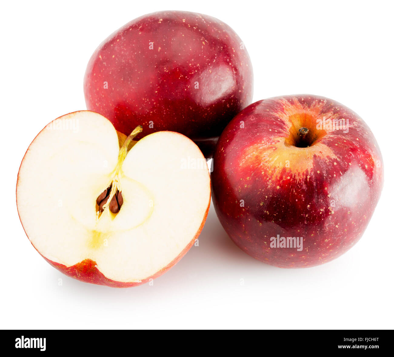 Le mele rosse isolato su uno sfondo bianco. Foto Stock