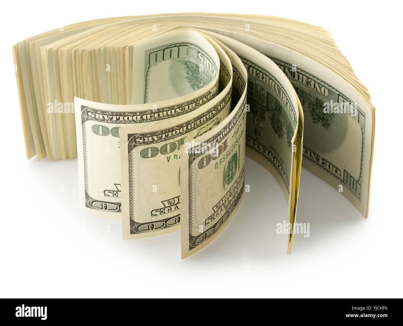 Rotolo di denaro dollari isolato su uno sfondo bianco. Foto Stock