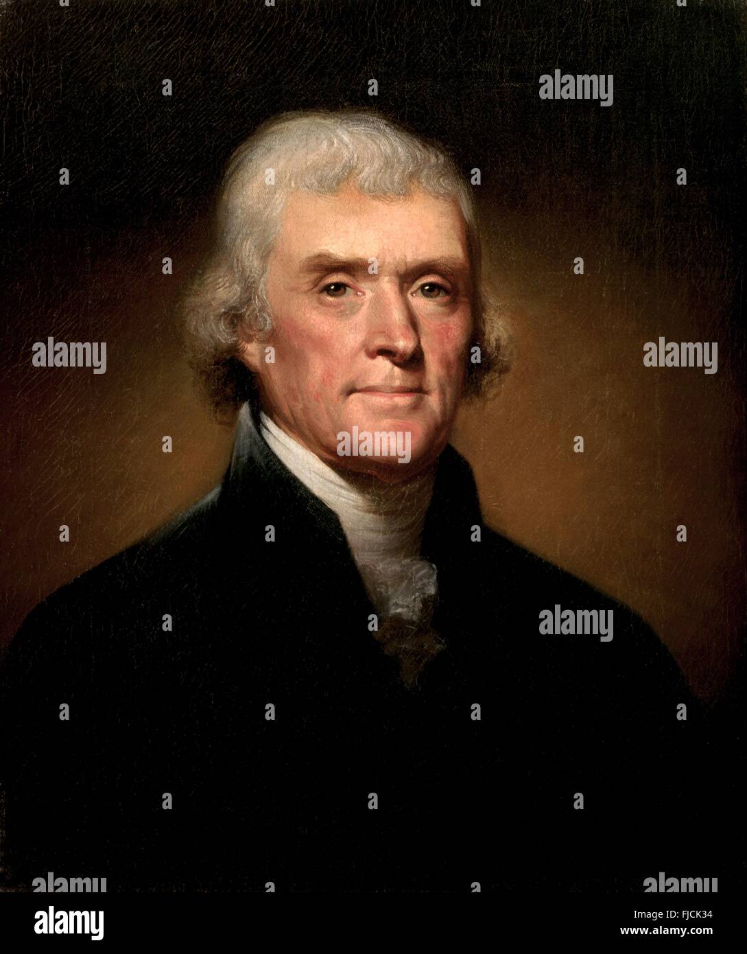 Thomas Jefferson, secondo presidente degli Stati Uniti gazzetta ritratto dipinto da Rembrandt Peale nel 1800. Foto Stock