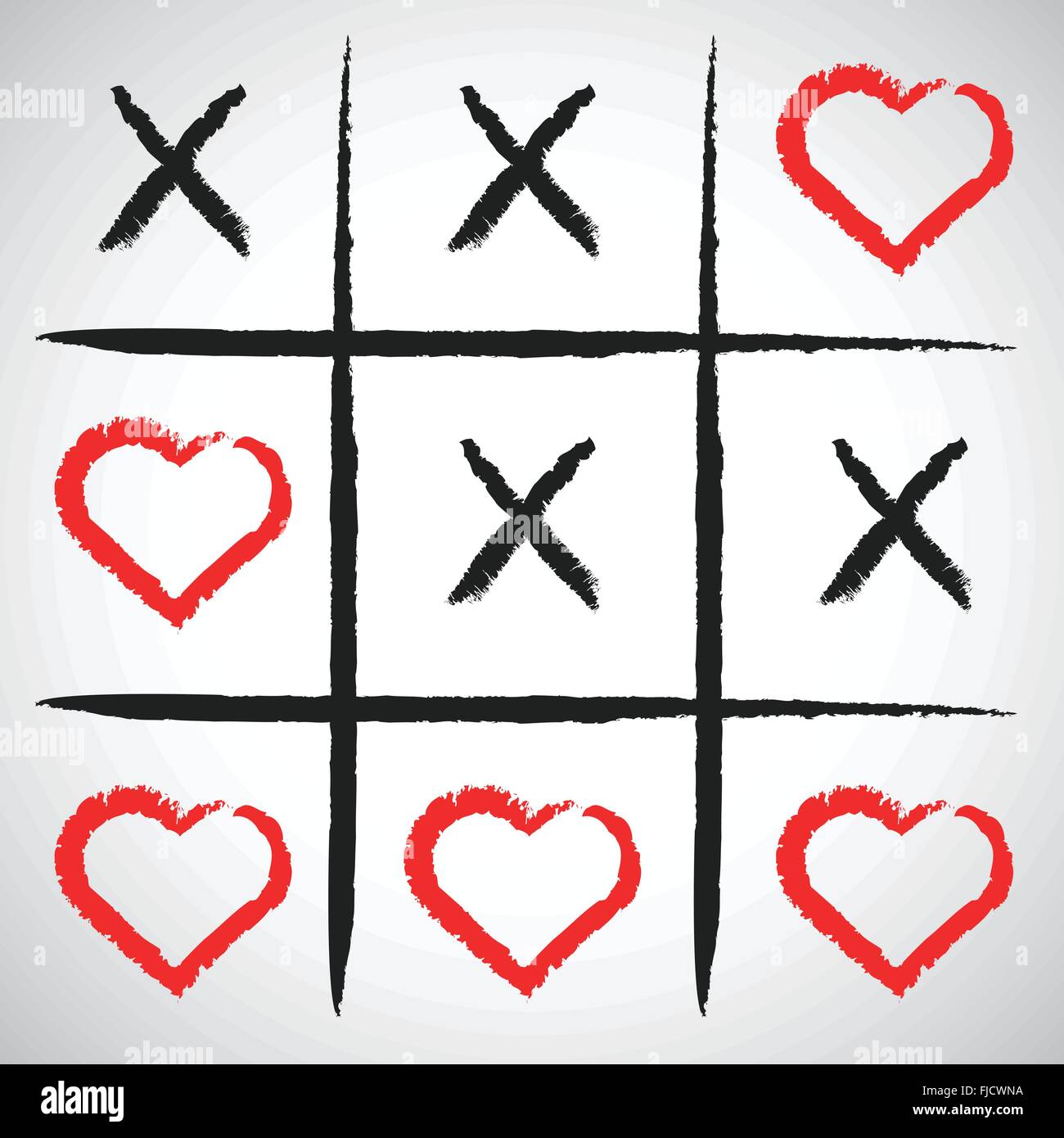 Semplice gioco - X-O game.disegnati a mano tic-tac-elementi di convergenza.felice il giorno di San Valentino simbolo.illustrazione vettoriale Illustrazione Vettoriale