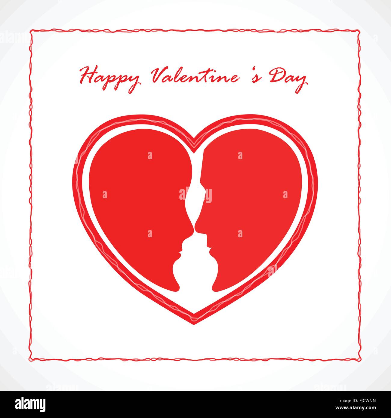 Faccia di uomo e donna faccia con cuore rosso forma.concetto di matrimonio.felice il giorno di San Valentino simbolo.illustrazione vettoriale Illustrazione Vettoriale