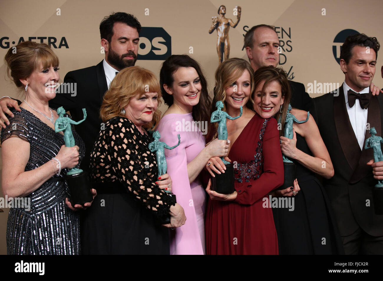 Xxii edizione Screen Actors Guild Awards presso il Santuario Expo Hall - Sala stampa dotata di: Phyllis Logan, Lesley Nicol, Tom Cullen, Sophie McShera, Joanne Froggatt, Raquel Cassidy, Kevin Doyle, Julian Ovenden, Allen Leech, Jeremy Swift dove: Los Angeles, California, Stati Uniti quando: 30 Gen 2016 Foto Stock