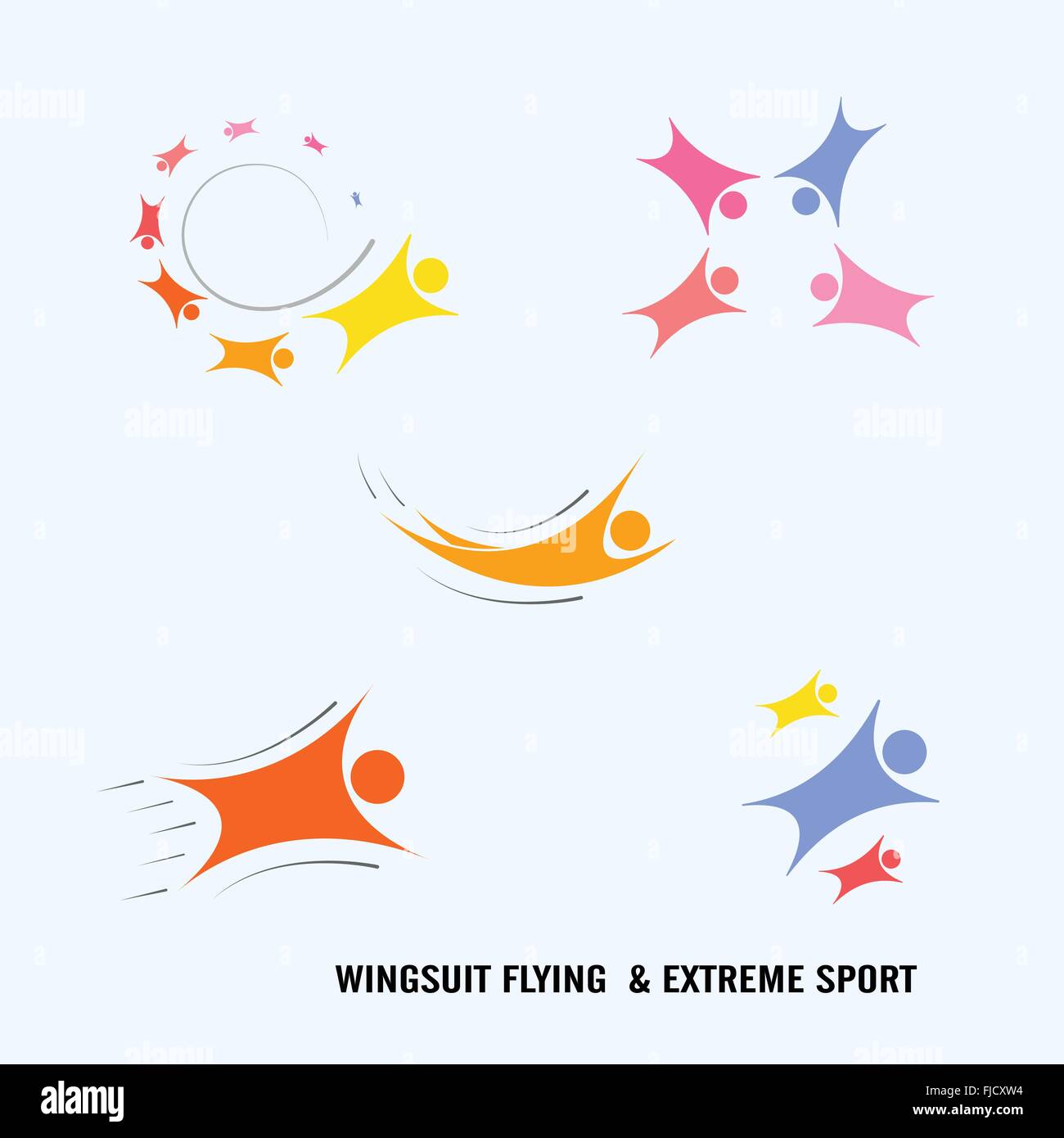 Wingsuit Flying.Wingsuit volo.Assistenza sanitaria e sport icona logo concetto.illustrazione vettoriale Illustrazione Vettoriale