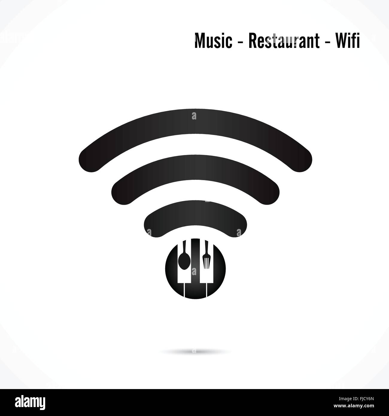 Accesso Wifi,musica e ristorante vettore icona design.Wifi,Cucchiaio e forchetta simbolo.Musica e ristorante hotspot wifi icona. Illustrazione Vettoriale