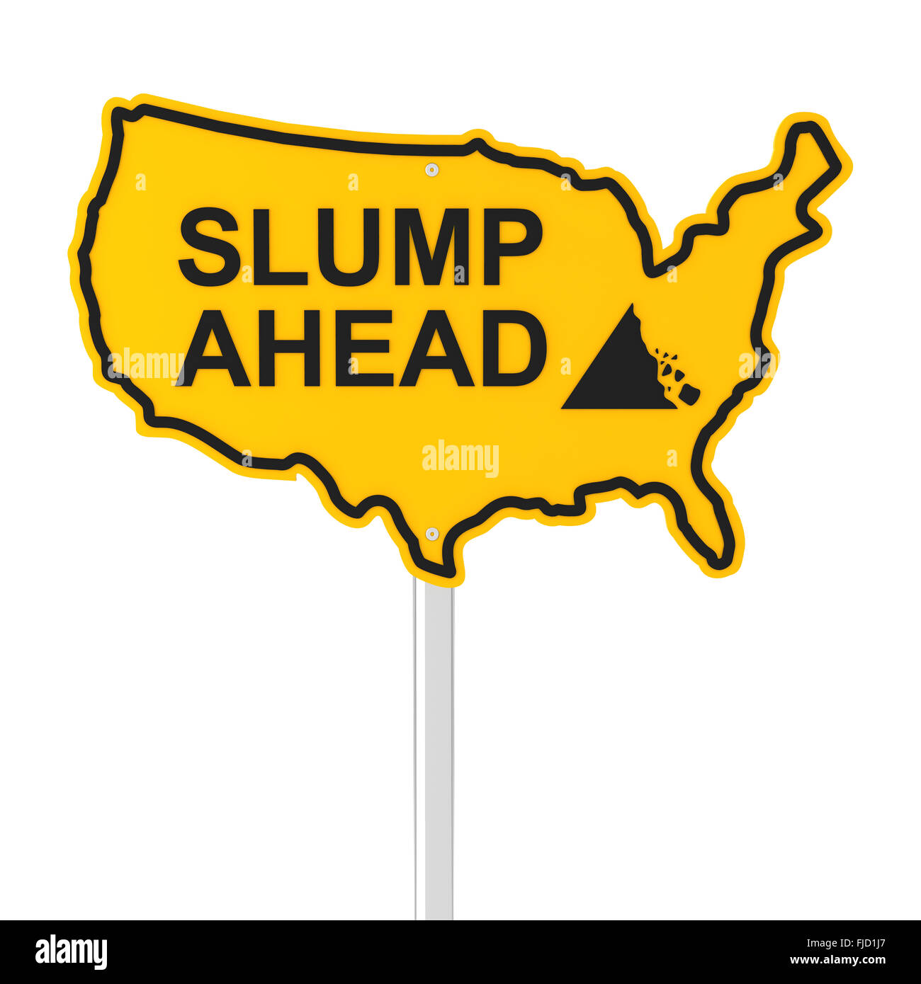 Slump precedendo Stati Uniti a forma di cartello stradale Foto Stock