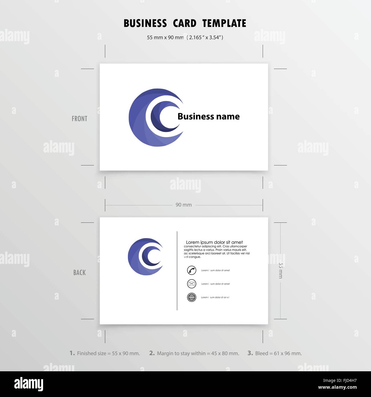 Abstract Creative Business Cards Design modello. Nome simbolo di carte. Dimensioni 55 mm x 90 mm (i 2.165 in x 3,54 in). Illustrazione Vettoriale