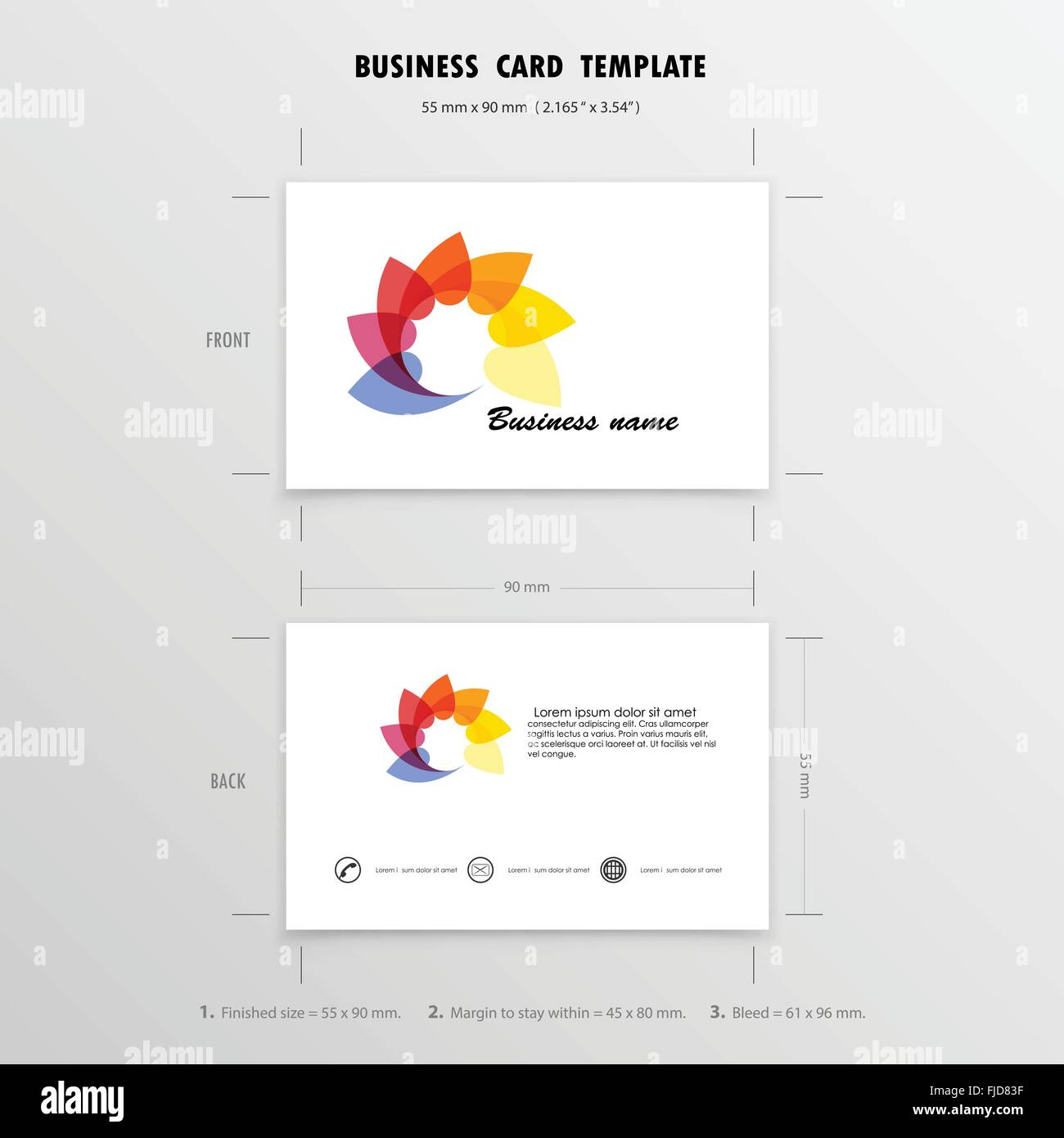 Abstract Creative Business Cards Design modello. Nome simbolo di carte. Dimensioni 55 mm x 90 mm (i 2.165 in x 3,54 in).illustrazione vettoriale Illustrazione Vettoriale