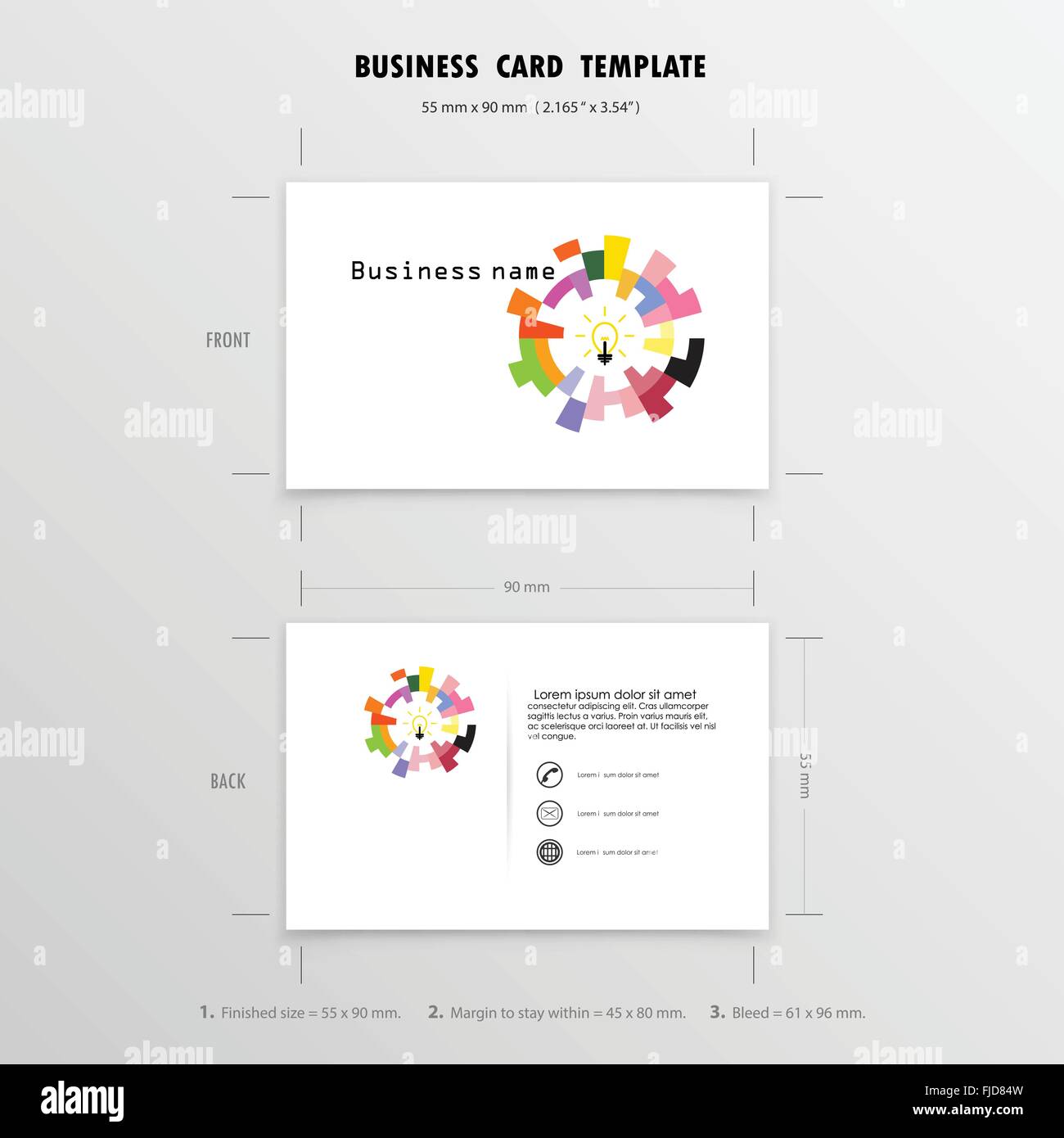 Abstract Creative Business Cards Design modello. Nome simbolo di carte. Dimensioni 55 mm x 90 mm (i 2.165 in x 3,54 in). Illustrazione Vettoriale