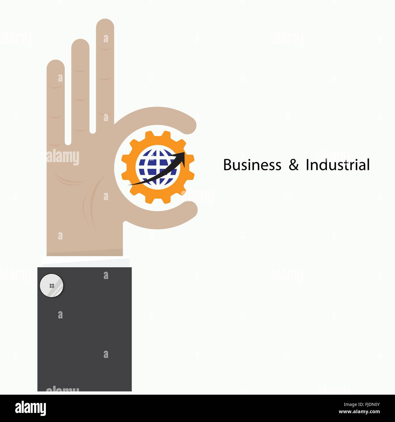 Imprenditore mano mostra il simbolo di destinazione come il concetto di business. Segno ok con la mano. Business e concetto di visione. Logo della società,lato simbolo OK Illustrazione Vettoriale