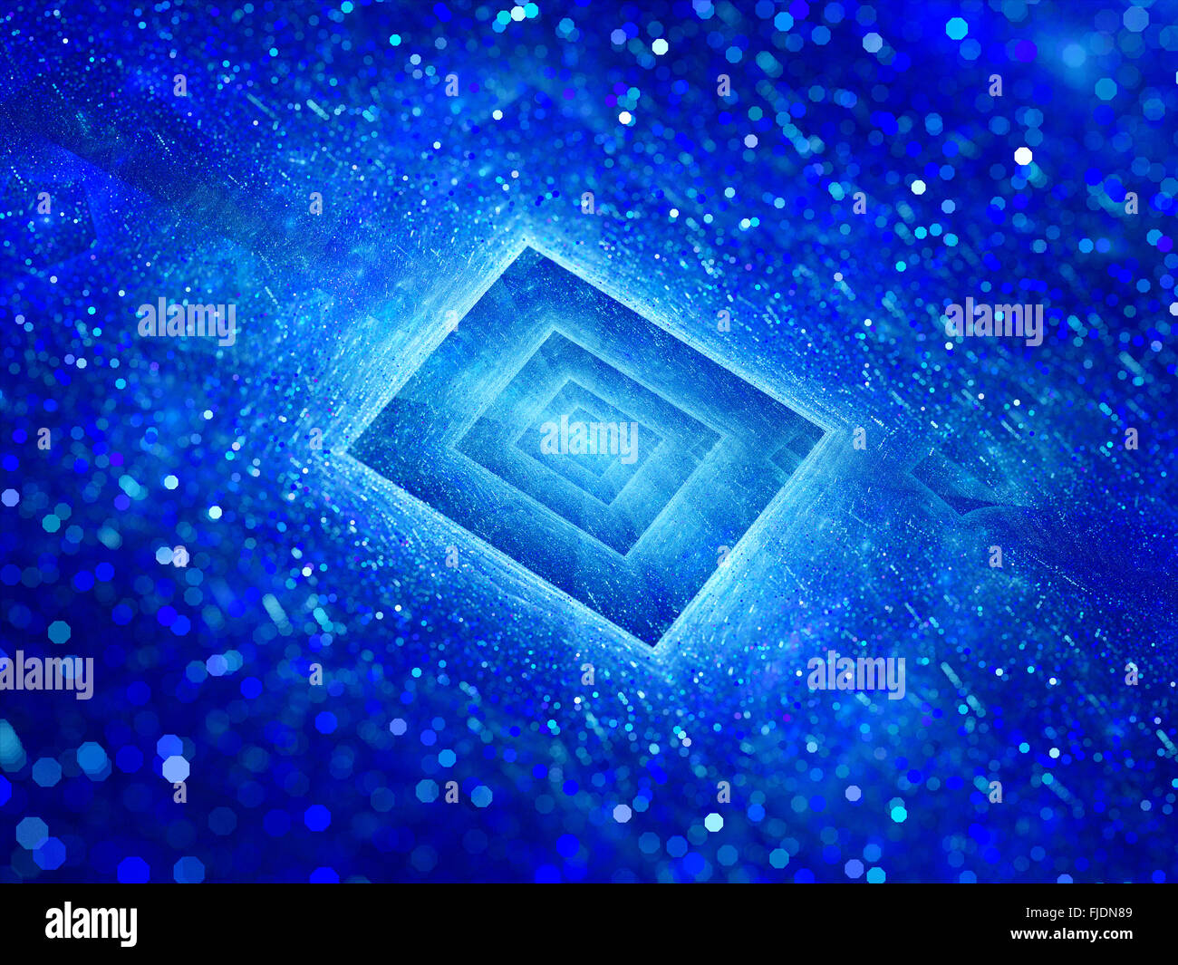 Blu brillante rettangolo con particelle, generato dal computer sfondo astratto Foto Stock