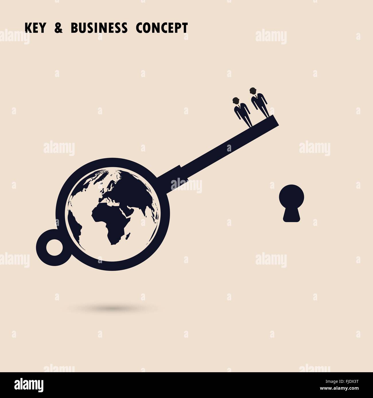 Due proprietari di tutto il mondo il simbolo della chiave. Global business solution concept. Design piatto illustrazione vettoriale Illustrazione Vettoriale