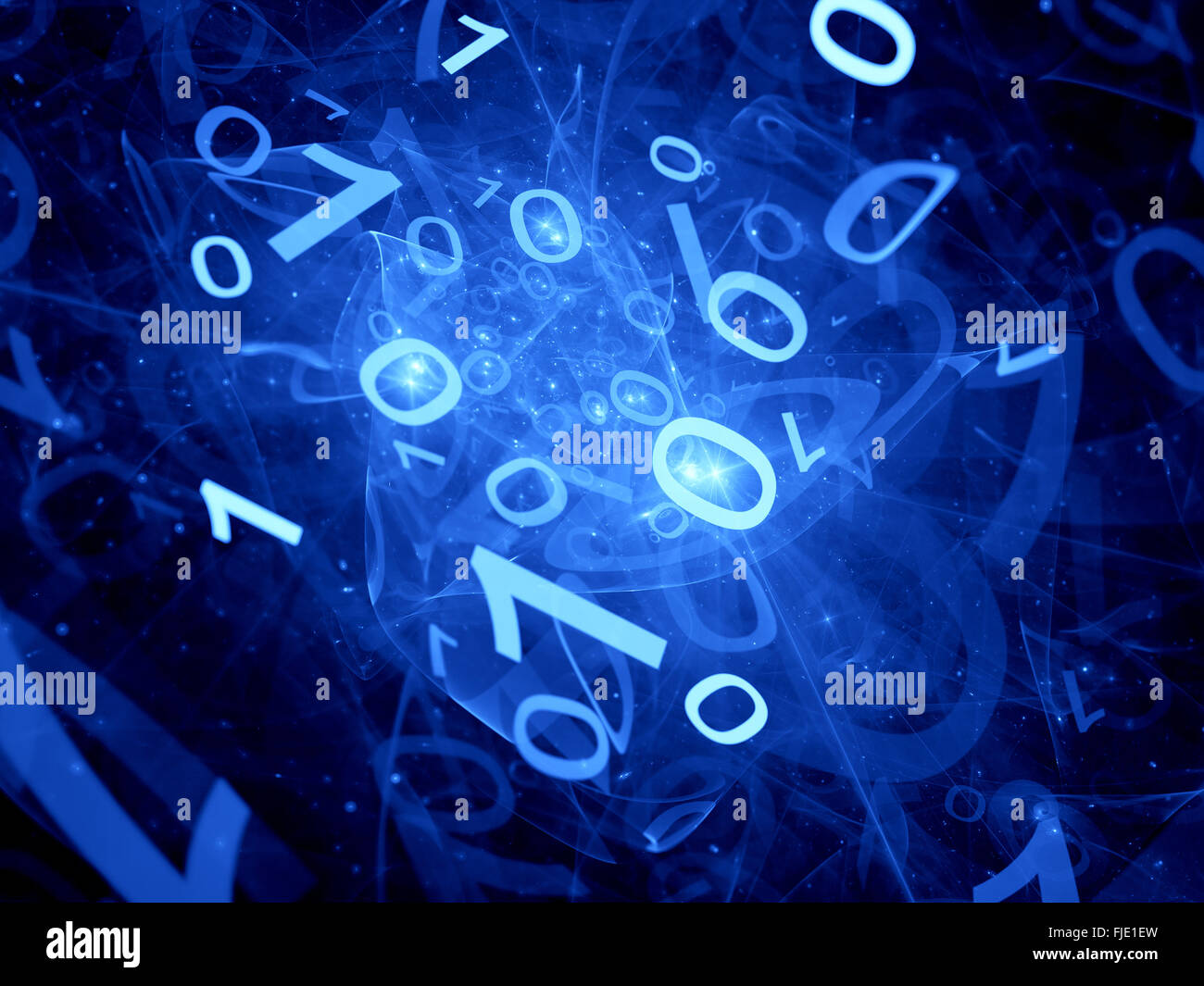 Dati di grande incandescente flusso binario nello spazio, generato dal computer sfondo astratto Foto Stock
