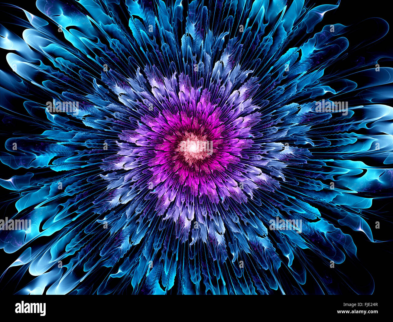 Magica fiore incandescente fractal in spazio, generato dal computer sfondo astratto Foto Stock