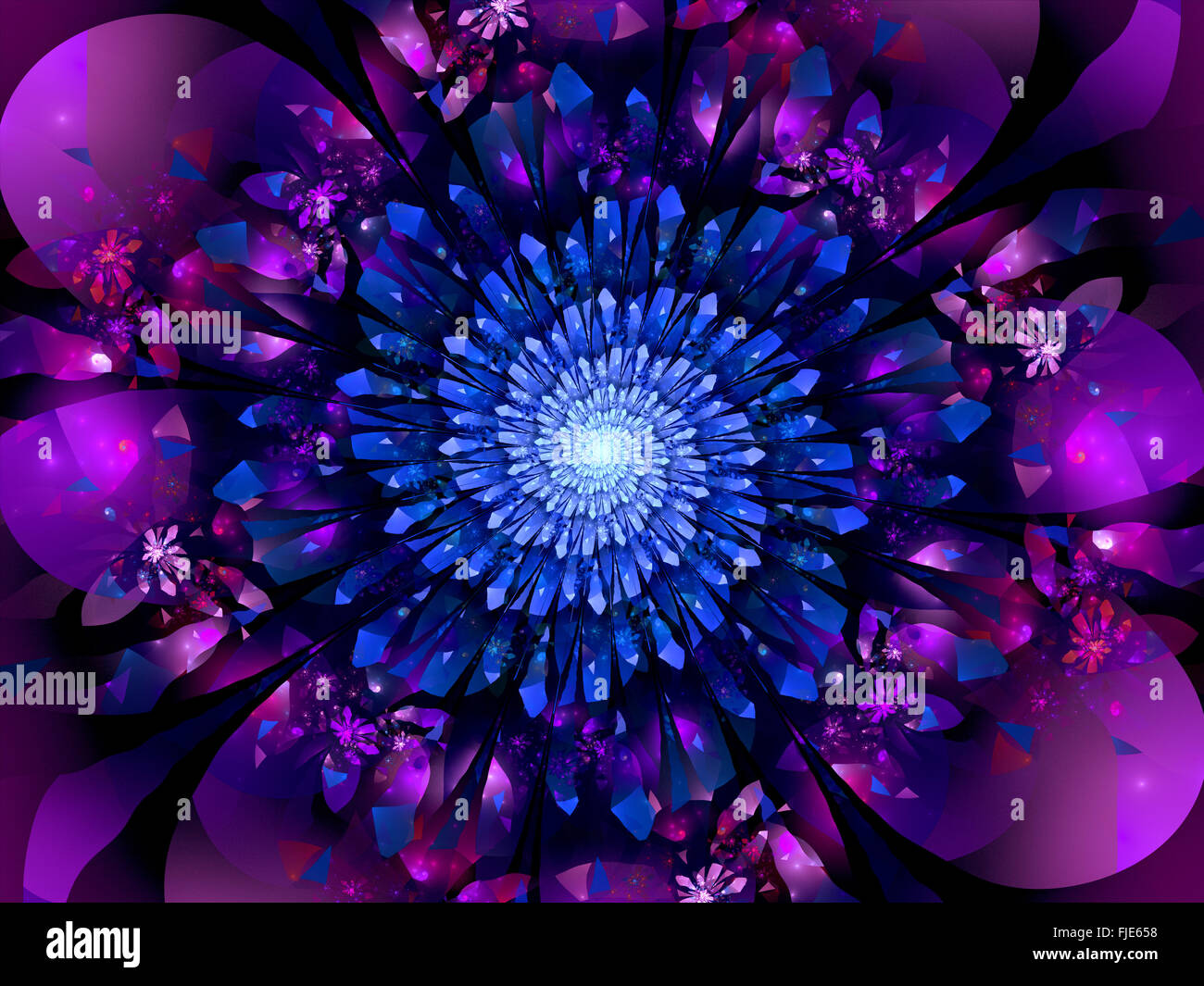 Blu brillante cristalli in spazio, generato dal computer sfondo astratto Foto Stock