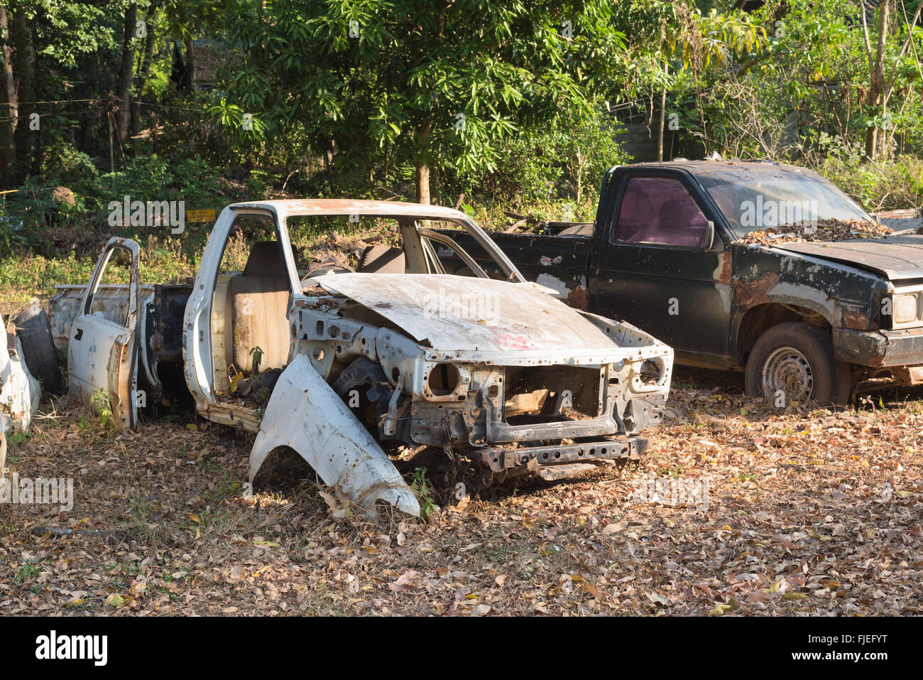 Vecchio arrugginito auto distrutto Foto Stock