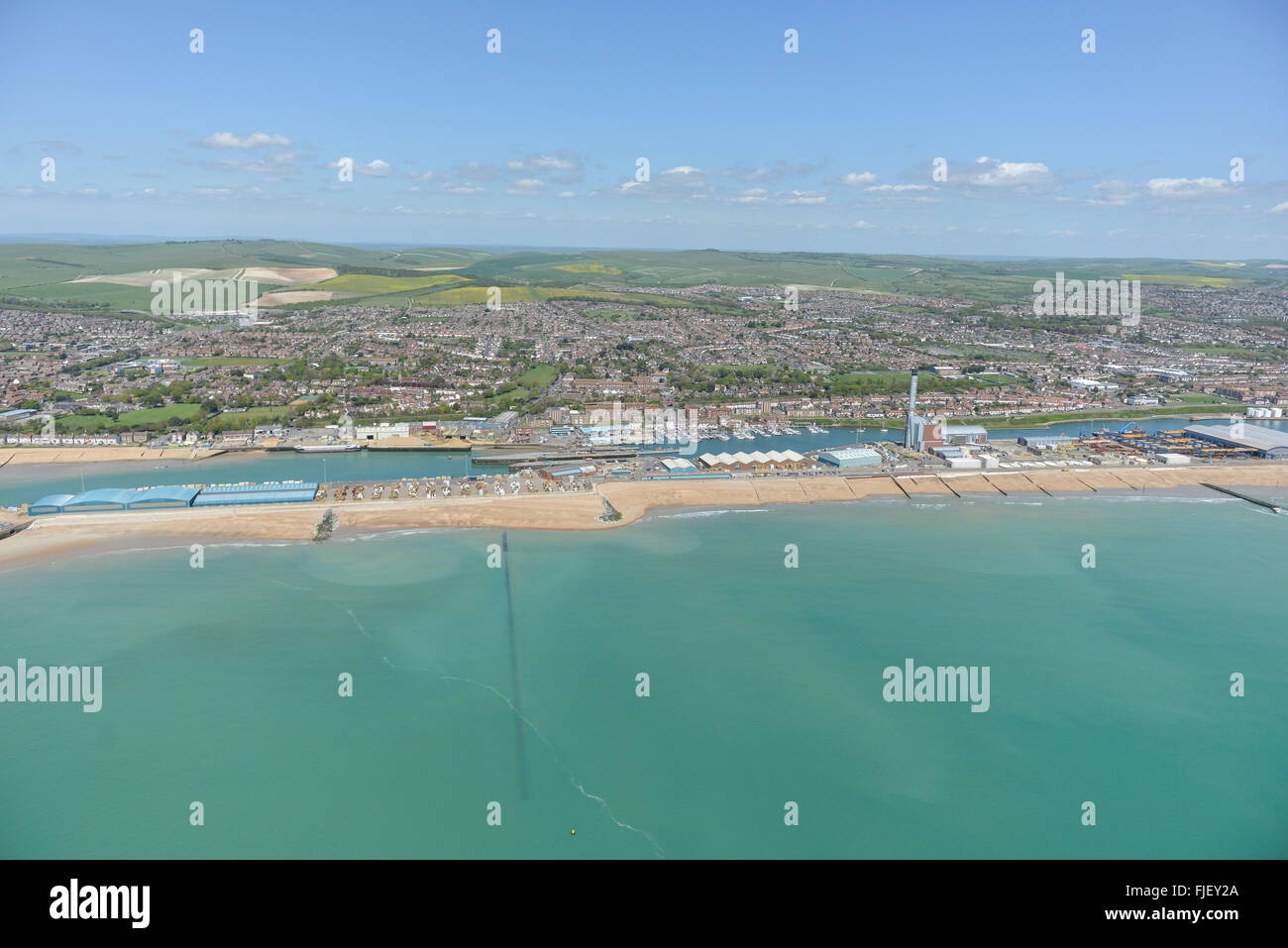 Una veduta aerea di Shoreham Harbour nel West Sussex Foto Stock