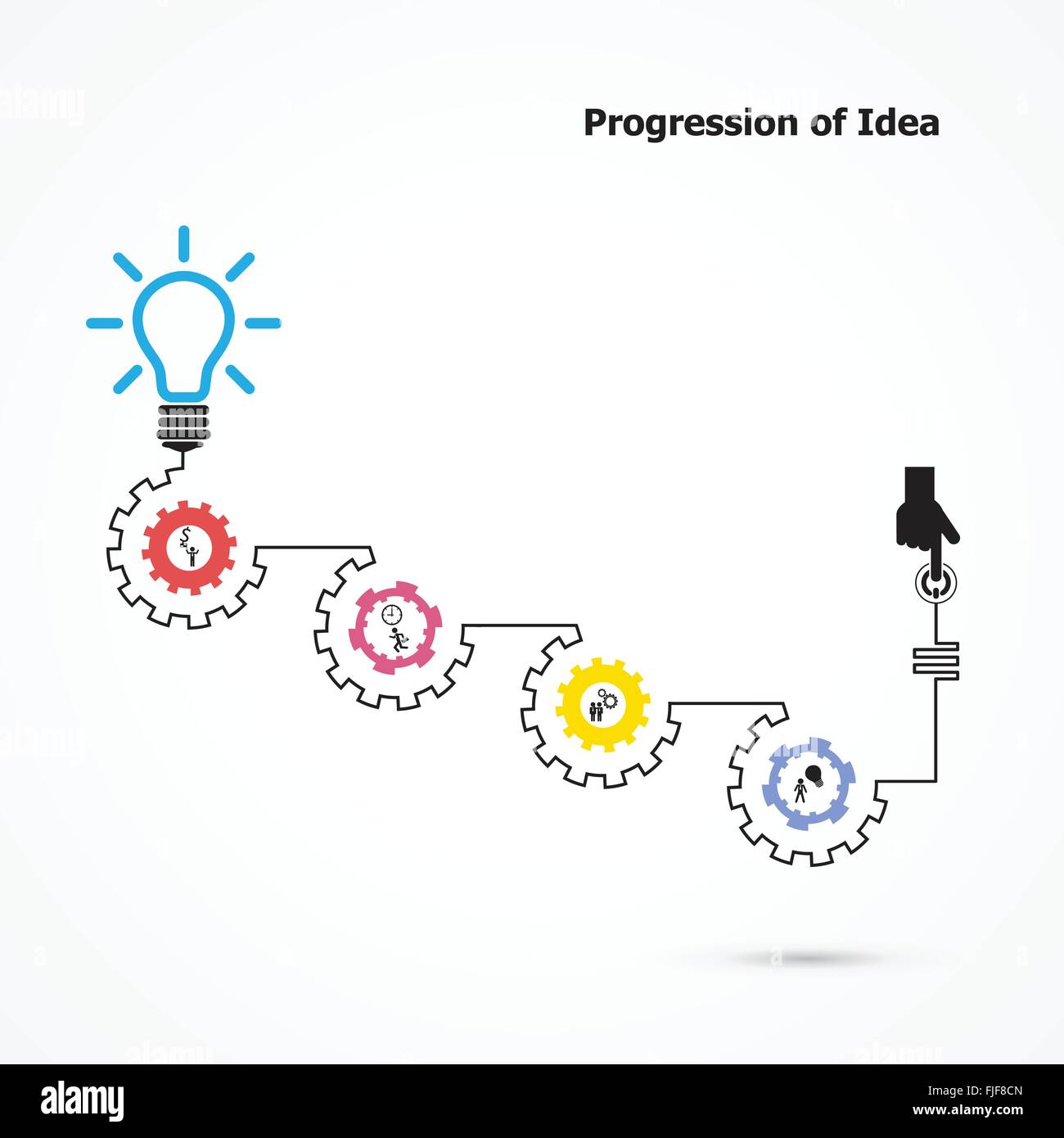 Luce creativi simbolo della lampadina con lineari della forma di ingranaggio. La progressione del concetto di idea. Business, istruzione e idea industriale Illustrazione Vettoriale