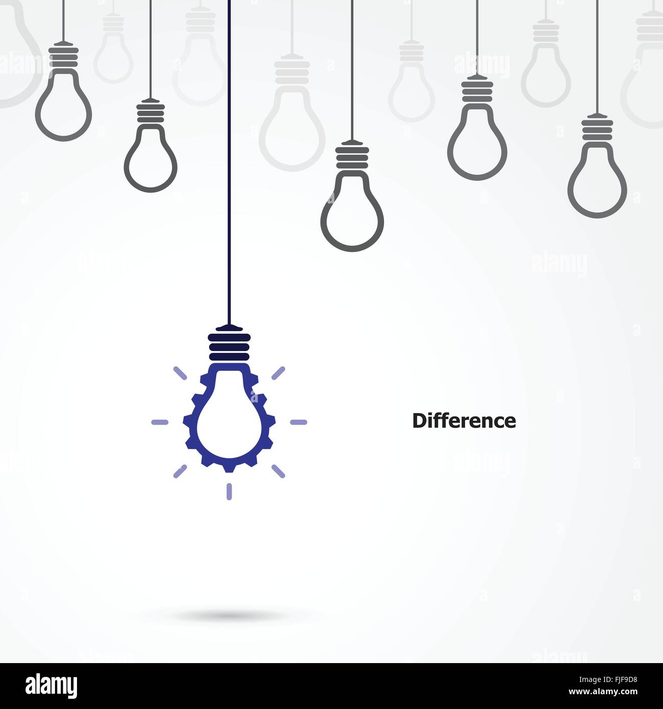 Luce creativi simbolo della lampadina con segno di ingranaggio e differenza di concetto, aziendale e industriale idea. Illustrazione Vettoriale Illustrazione Vettoriale