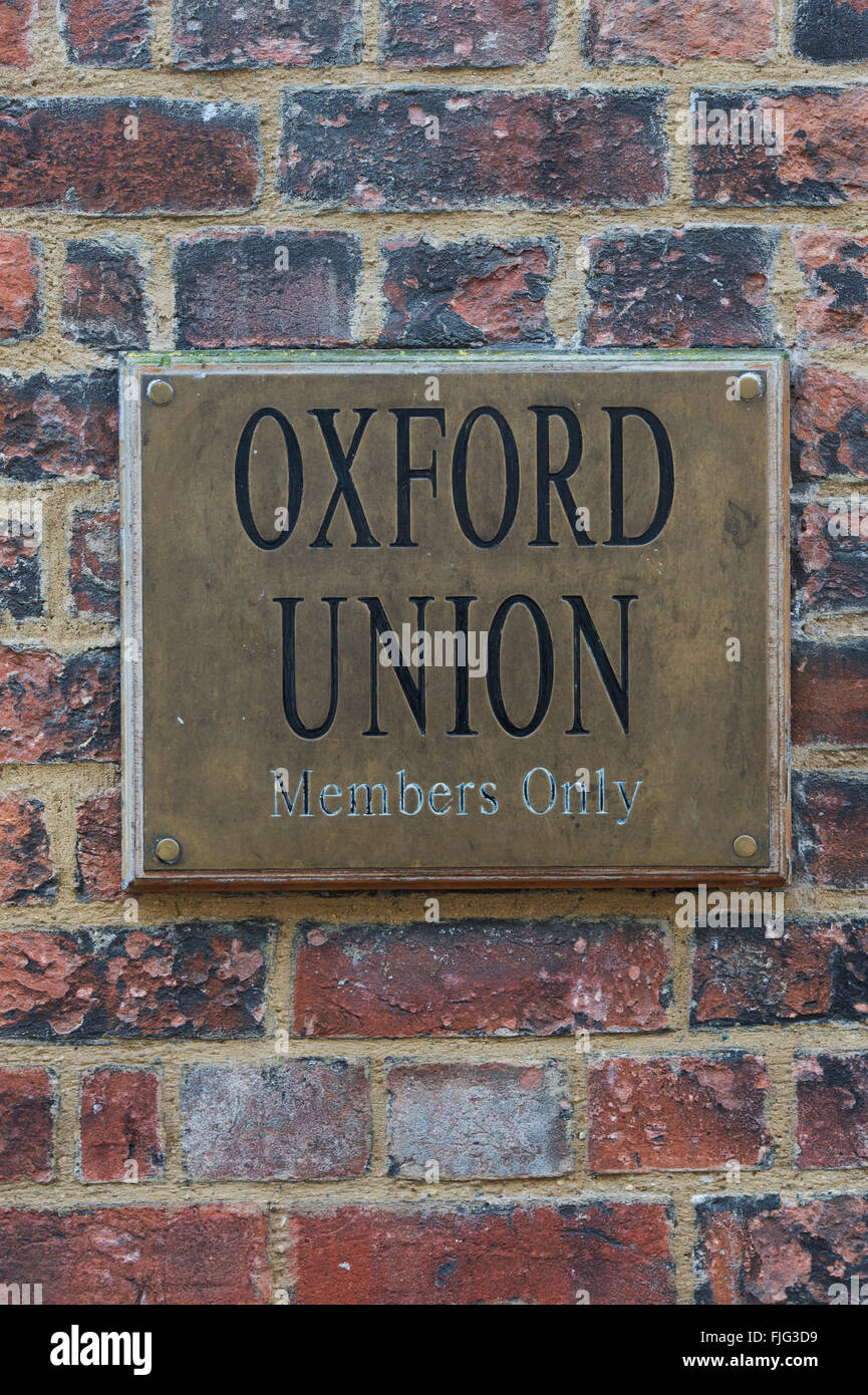 Oxford Union club di discussione membri solo segno. Oxford, Inghilterra Foto Stock