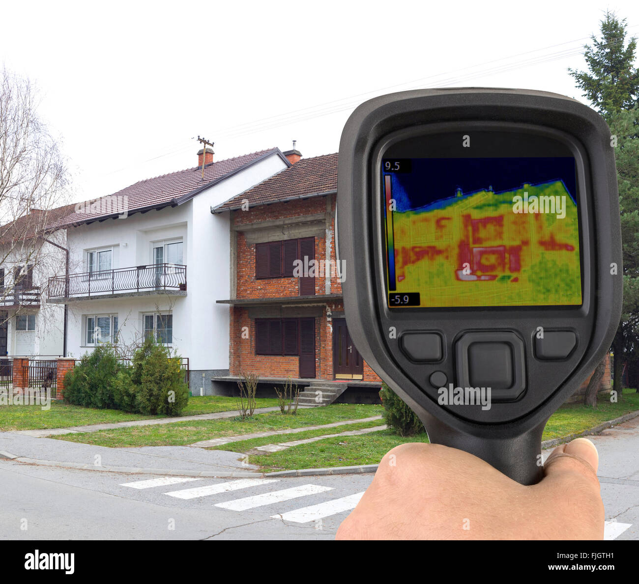 Mattoni crudi Facciata imaging termico Foto Stock