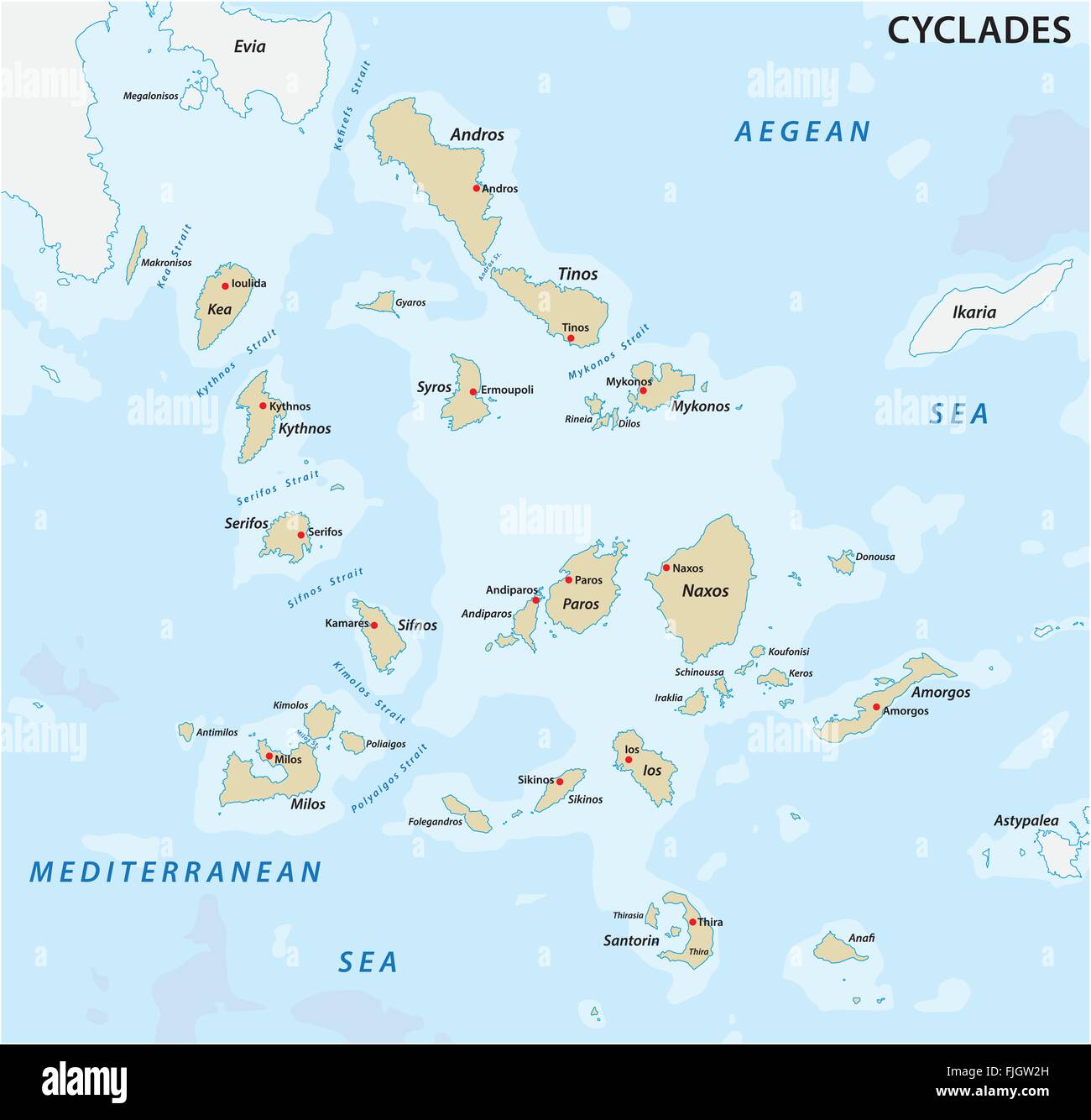 Mappa della Grecia CICLADI gruppo Islanda Illustrazione Vettoriale