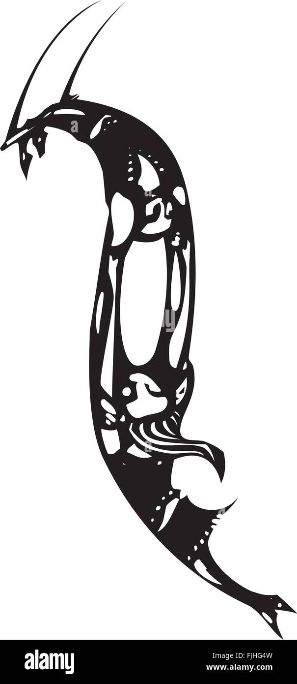 In bianco e nero in stile xilografia illustrazione di un paio di trapezio da circo artisti. Illustrazione Vettoriale