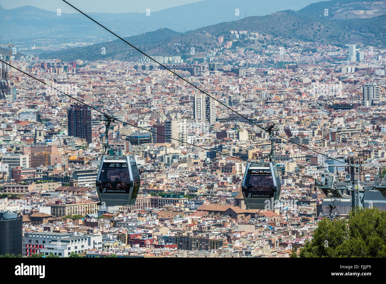 Cavo di Montjuic auto dal Parco Montjuic alla collina di Montjuic a Barcellona, Spagna Foto Stock