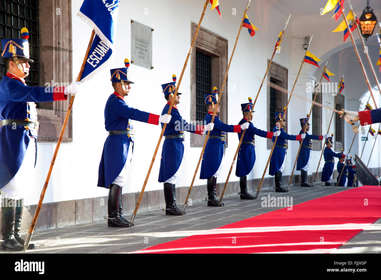 Palace Guard nel Palazzo Presidenziale di Quito, Ecuador Foto Stock