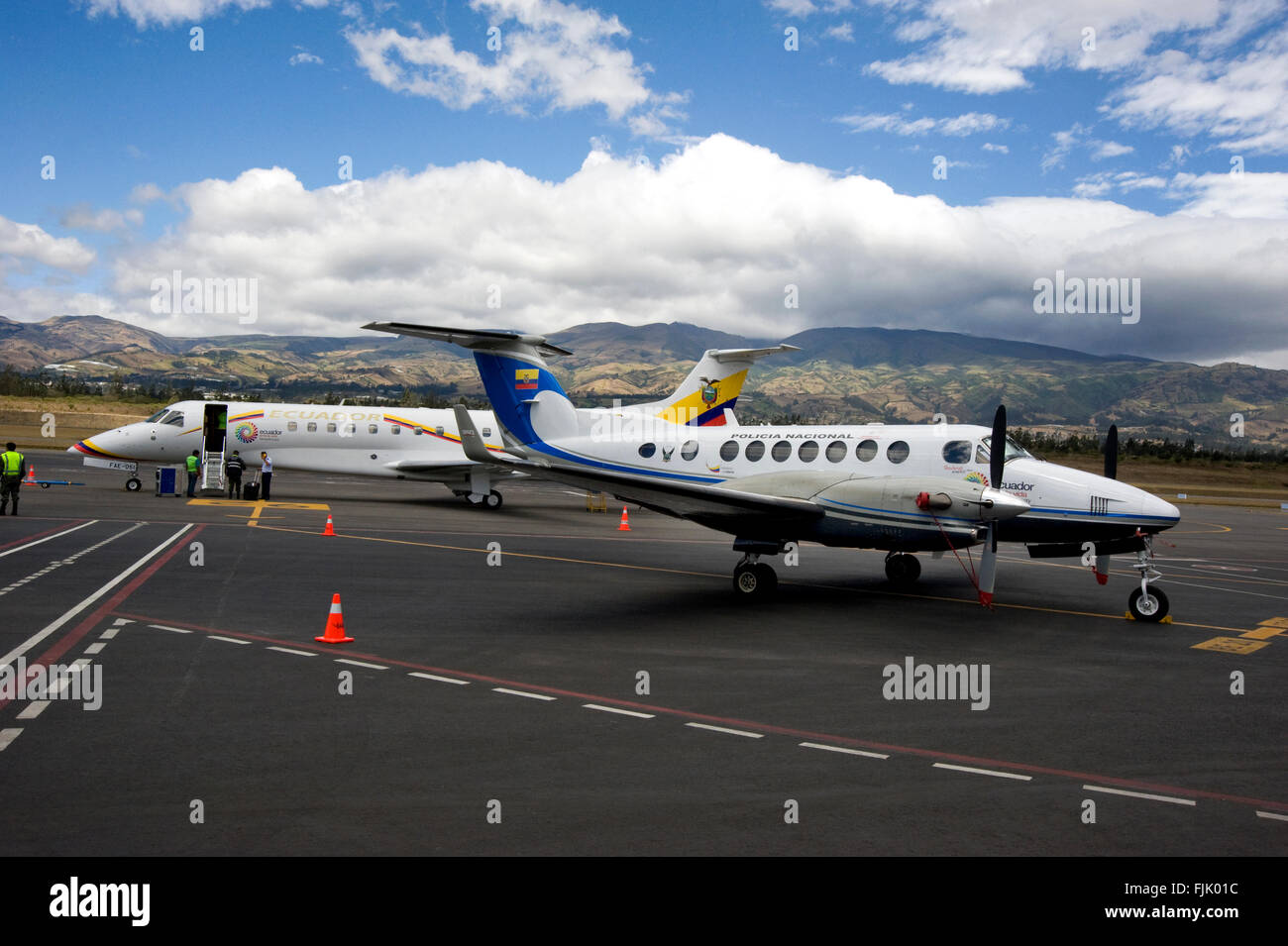 Ecuadoran Presidente del piano all'aeroporto di Quito Foto Stock