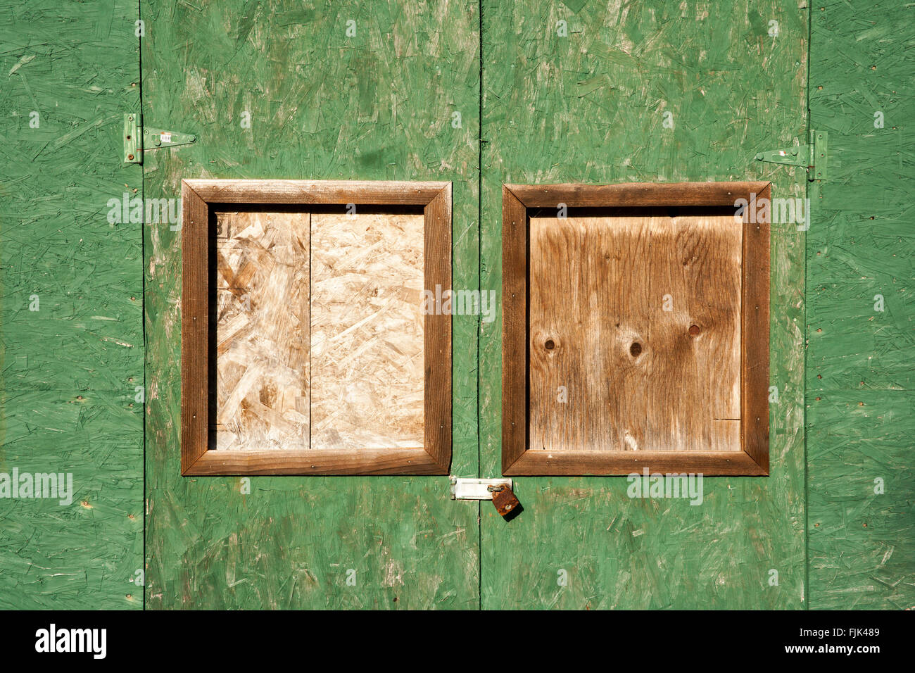 Porta in legno Abstract - Ucluelet, Isola di Vancouver, British Coumbia, Canada Foto Stock