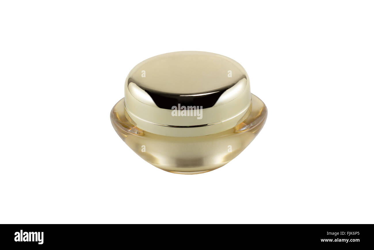 Vuoto contenitore cosmetico per la crema di latte, in polvere o in gel, isolare su sfondo bianco con tracciato di ritaglio Foto Stock