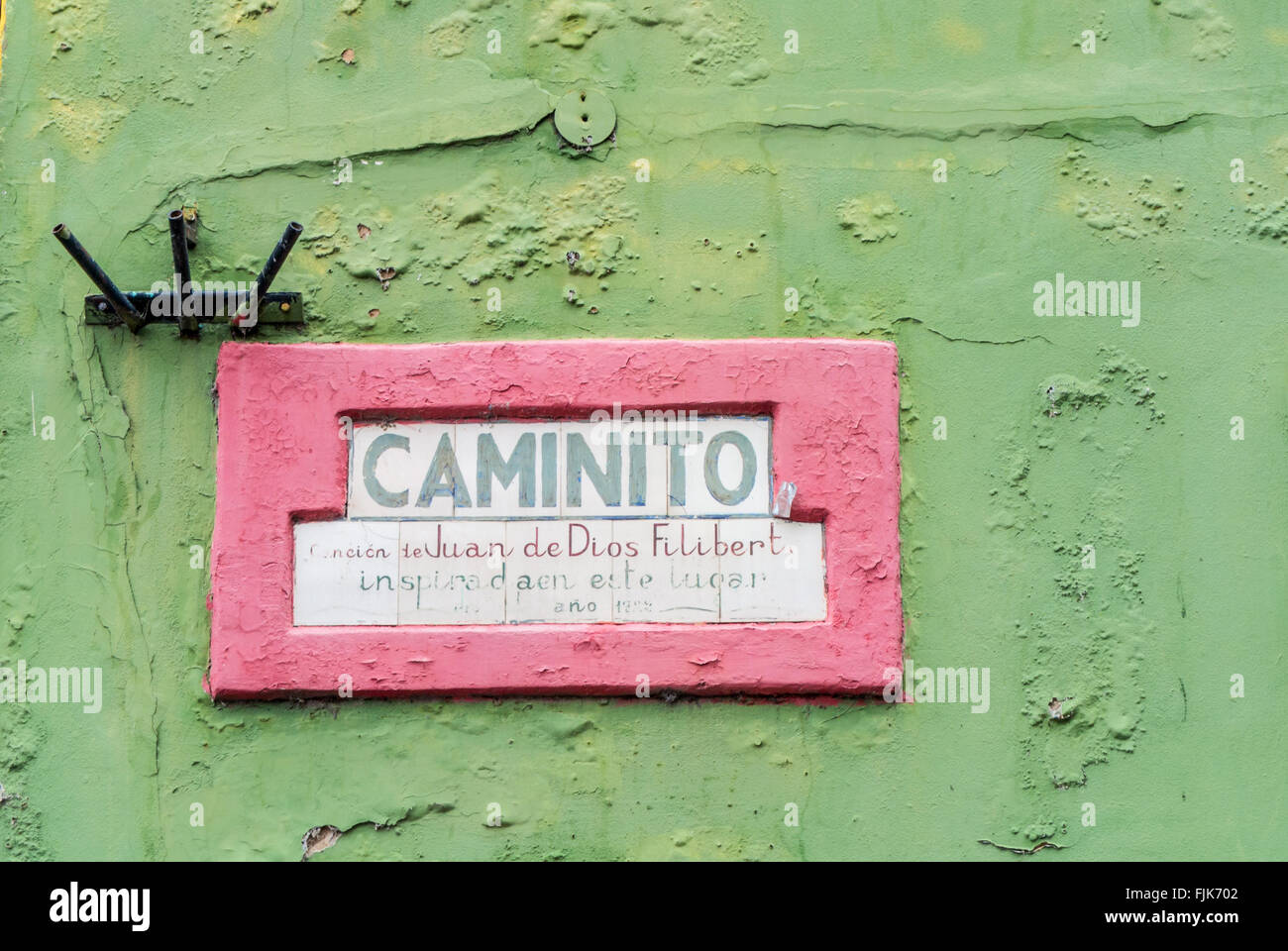 Targhetta del famoso luogo "Caminito' in Buenos Aires. Foto Stock