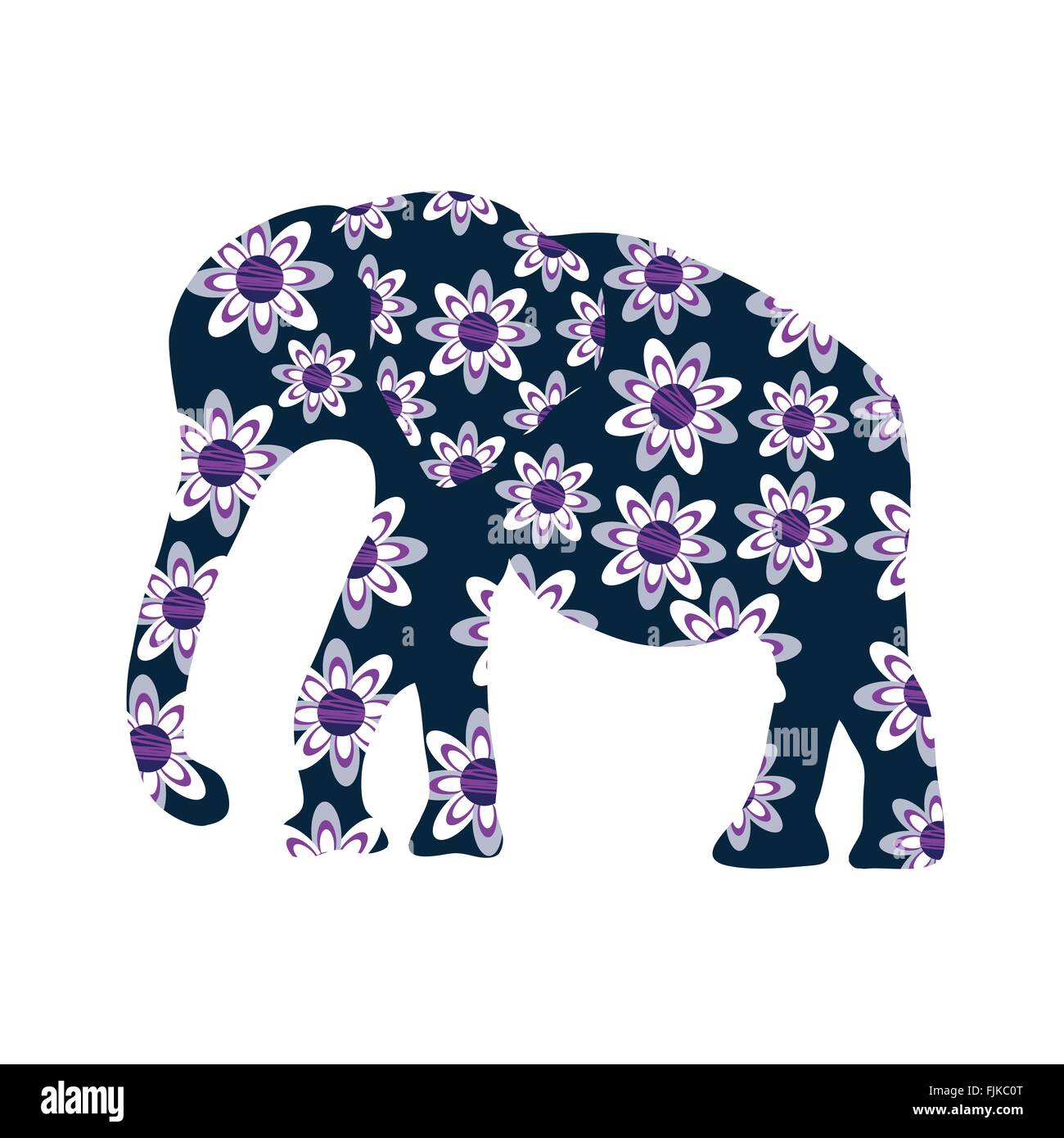 Silhouette di elefante con fiori, vettore Illustrazione Vettoriale