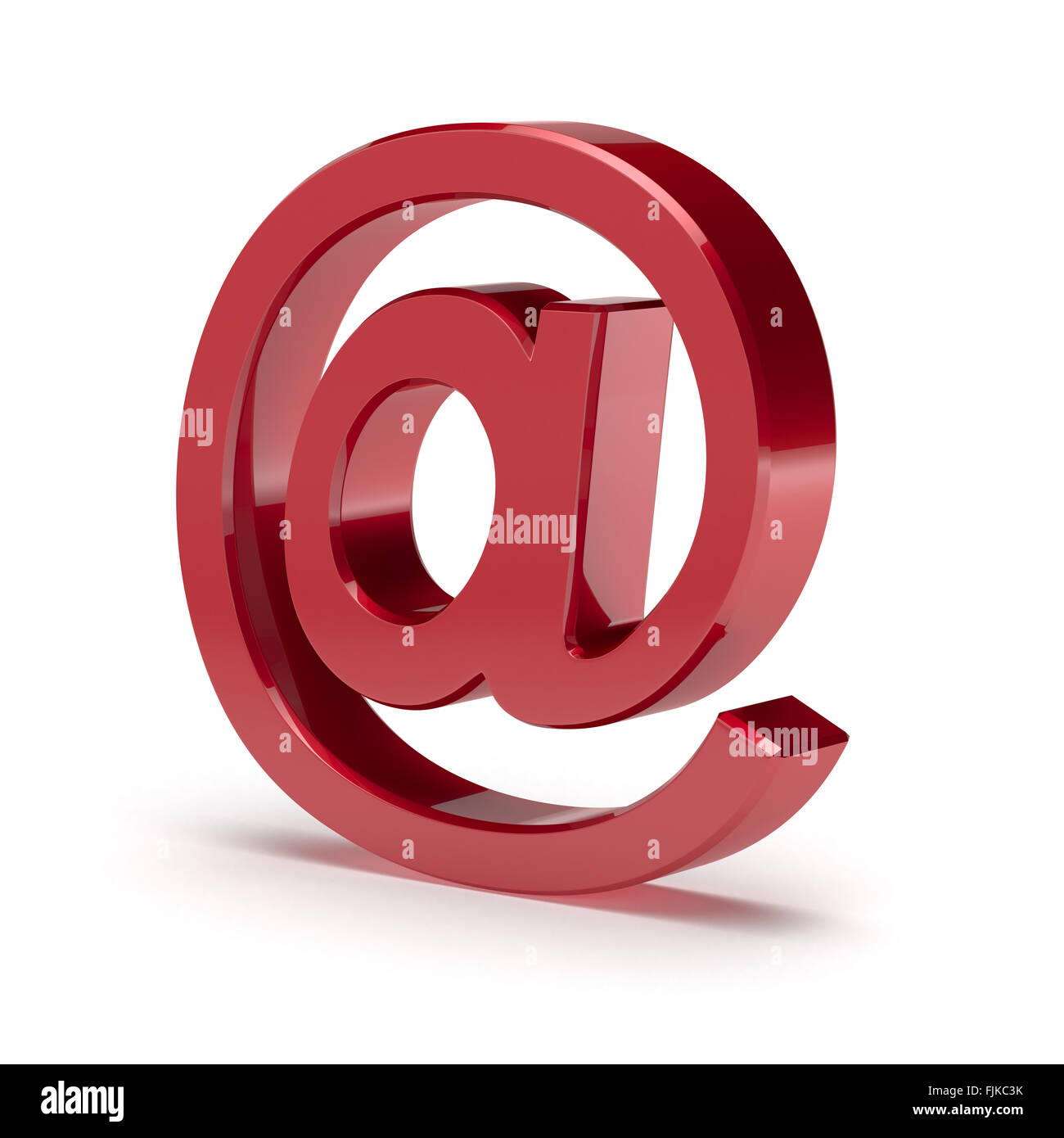 E-mail a simbolo. Rosso lucido segno posta isolati su sfondo bianco Foto Stock