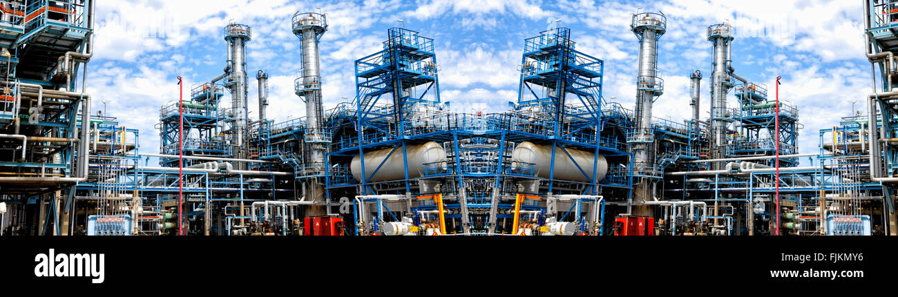 Il petrolio e il gas di raffineria grande, vista panoramica Foto Stock