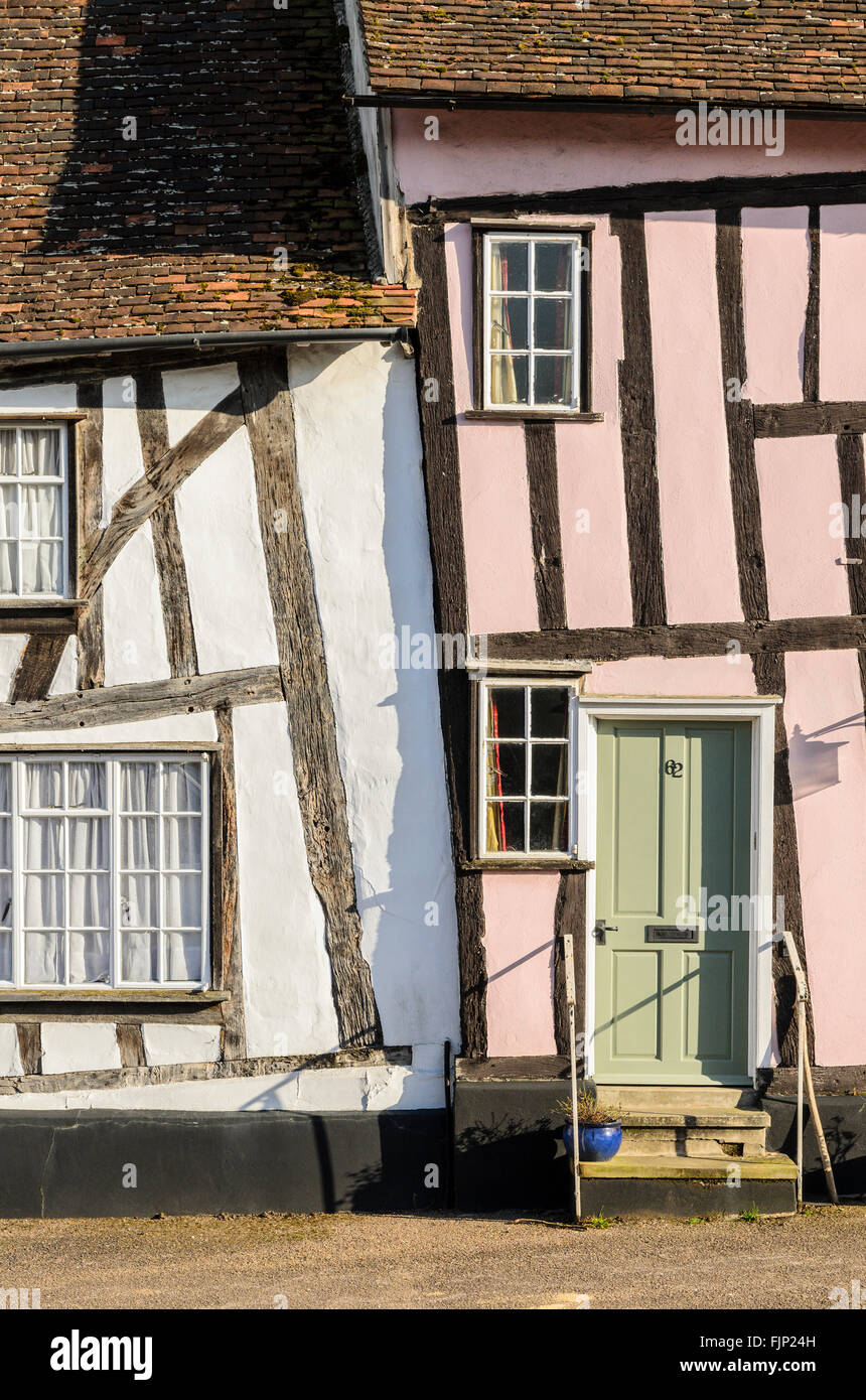 Graticcio cottage medievale a Lavenham, Suffolk, Inghilterra, Regno Unito Foto Stock