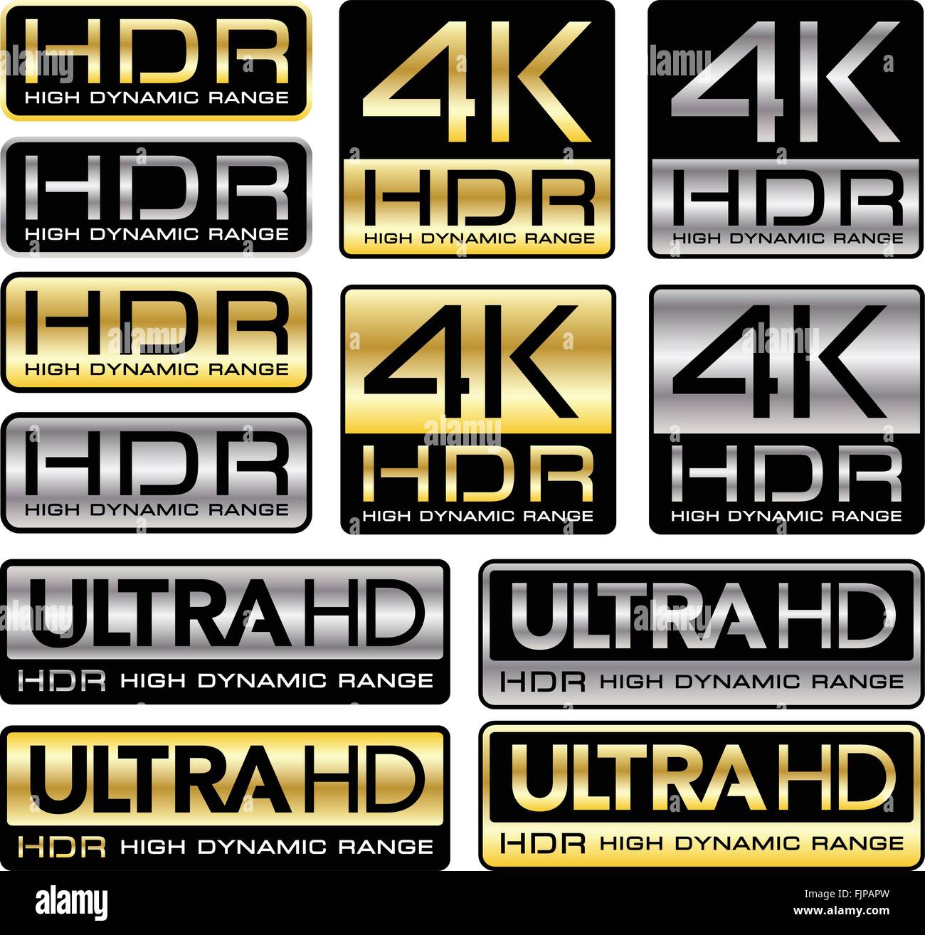 Illustrazione Vettoriale 4K e HD Ultra loghi con HDR 'High Dynamic Range'  parlare Immagine e Vettoriale - Alamy